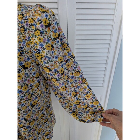 Pleione Anthropologie Women M Multicolor Floral Smocked Boho Blouse Cottagecore - Picture 5 of 14